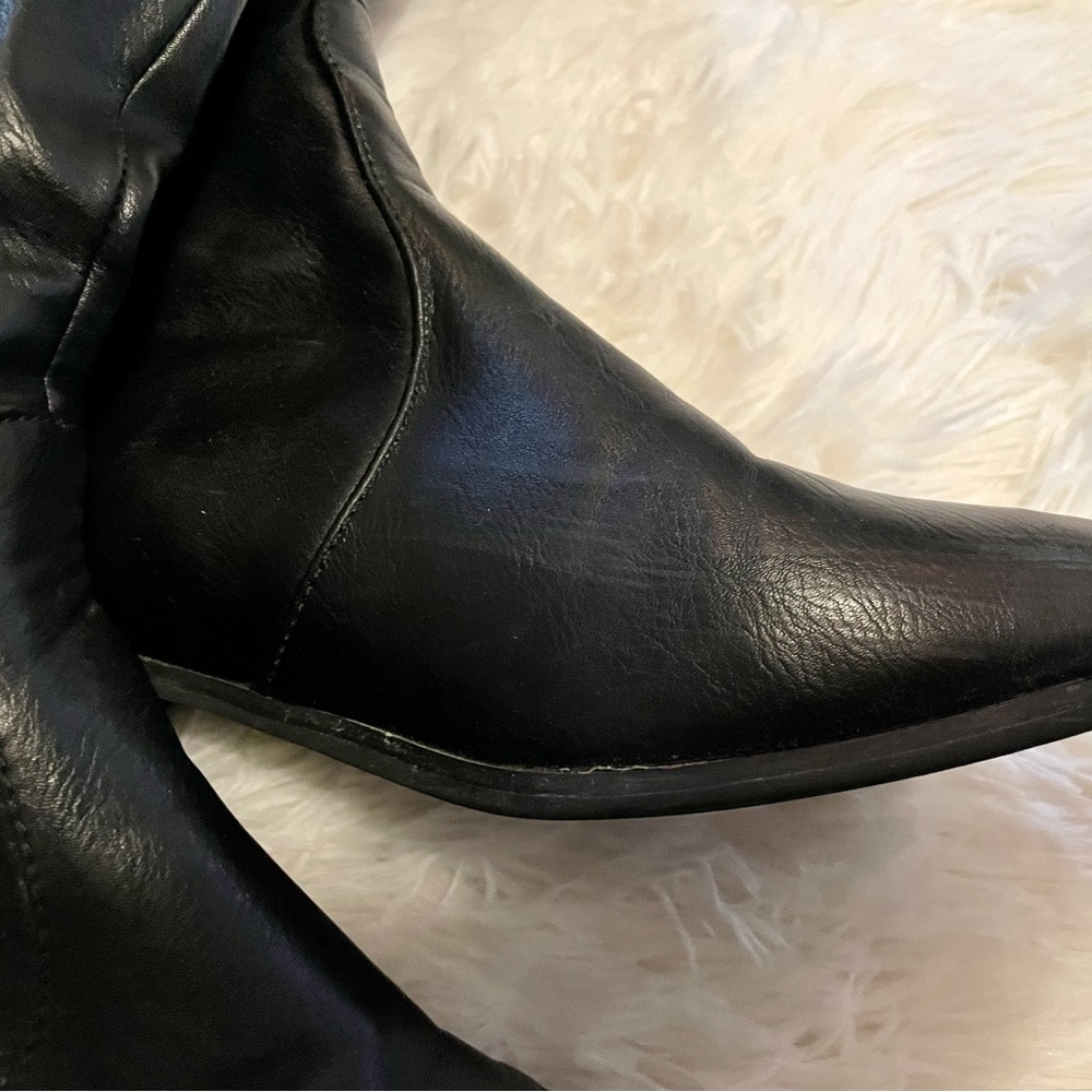Black Exposed Zipper Over the Knee Riding Boots, 7.5 - Picture 6 of 8